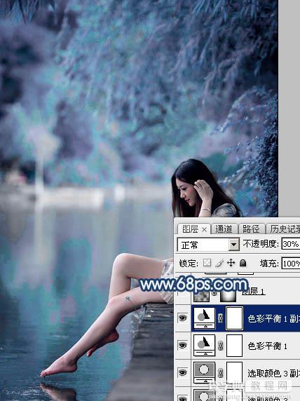 Photoshop为江景美女图片打造唯美梦幻的蓝紫色22