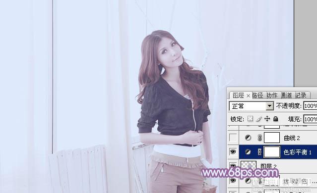 Photoshop为室内美女调制出柔和的韩系淡紫色17