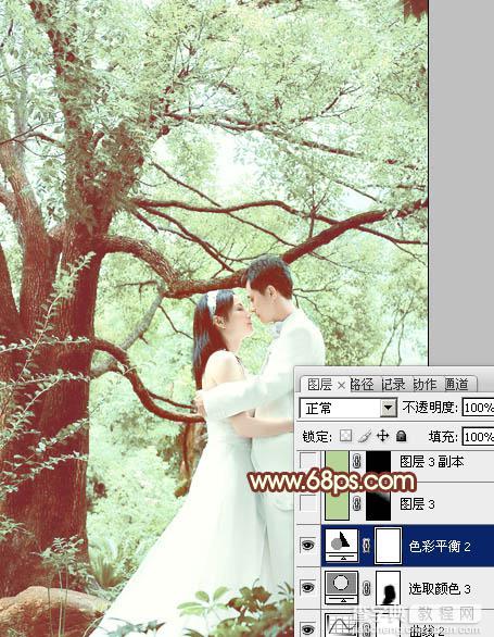 Photoshop将树林婚片调制出柔和的淡绿色30