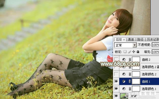 Photoshop将草地美女图片打造柔美的韩系粉黄色11