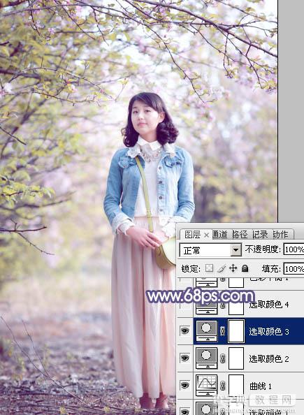 Photoshop为春季花木下的美女加上梦幻的粉紫色19