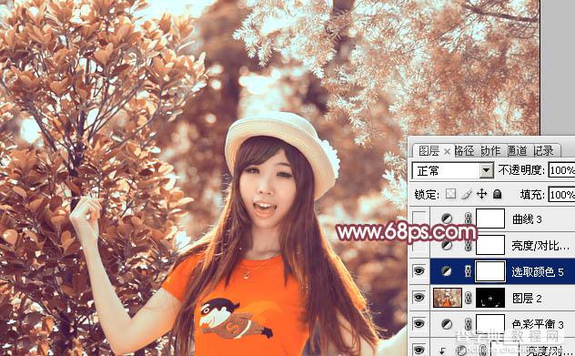 Photoshop为树林中人物图片增加鲜丽的橙褐色41