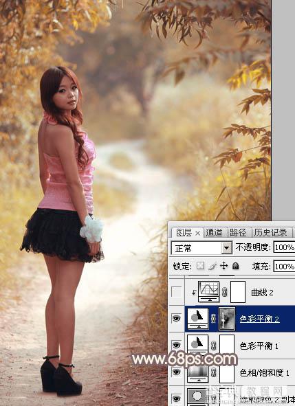 Photoshop调制出漂亮的红褐色树林人物图片30