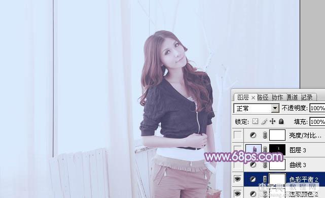 Photoshop为室内美女调制出柔和的韩系淡紫色26