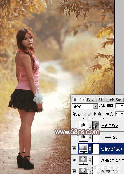 Photoshop调制出漂亮的红褐色树林人物图片24