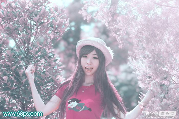 Photoshop为树林人物图片调制出梦幻的淡调青紫色2