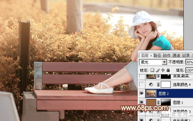 教你如何用Photoshop给长凳上的美女加上柔美的红褐色25