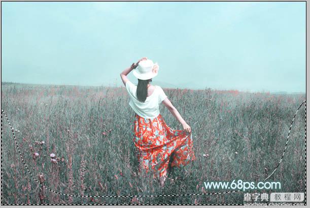 Photoshop为花丛中的美女图片打造柔美的中性淡青色29