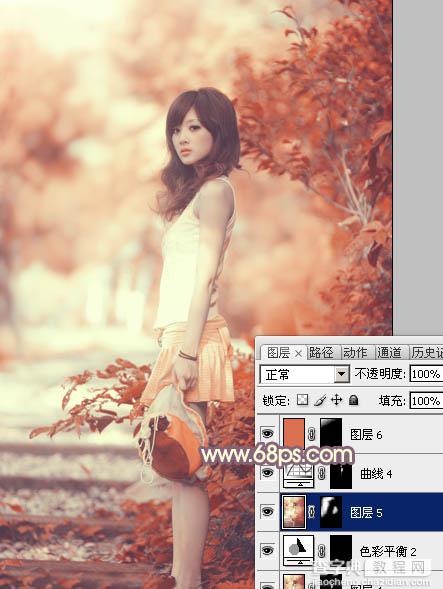 Photoshop将外景人物图片打造出小清新橙红色效果30