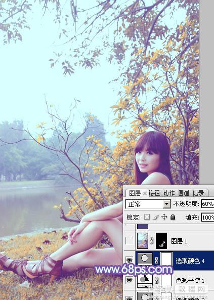 Photoshop为坐在河边的美女加上小清新的秋季橙黄色31