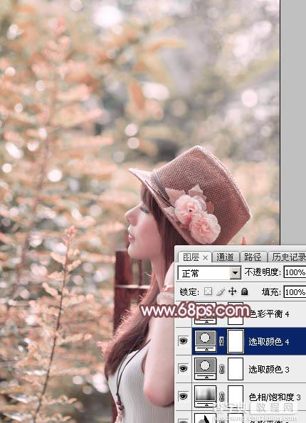 Photoshop将美女图片打造清新的淡红色夏季32