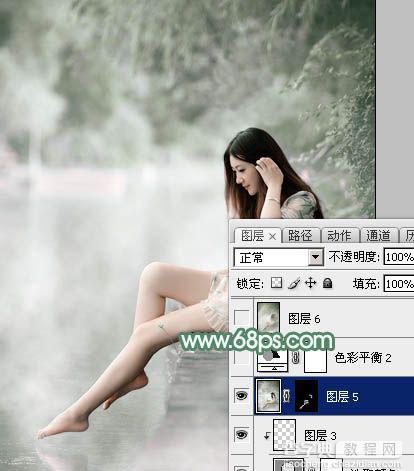 Photoshop打造唯美的古典淡绿色外景人物图片29