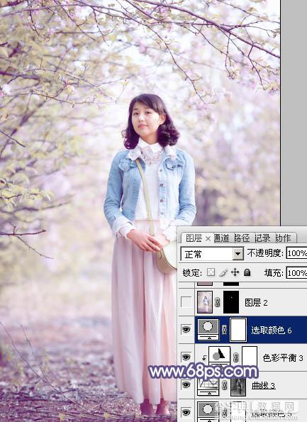 Photoshop为春季花木下的美女加上梦幻的粉紫色39
