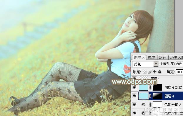 Photoshop将草地美女图片打造柔美的韩系粉黄色38