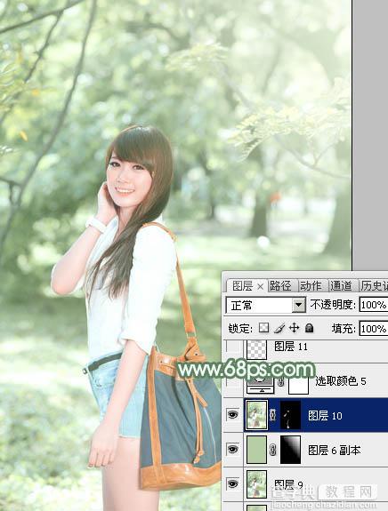 Photoshop为绿树下的美女图片加上唯美朦胧的淡绿色29