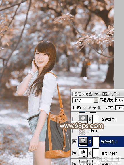 Photoshop为公园中的美女调制出小清新暖褐色24