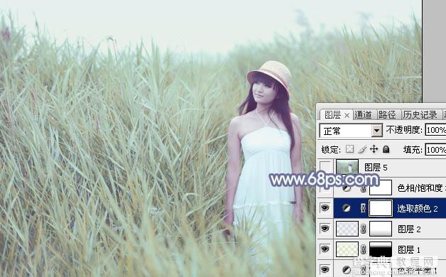 Photoshop将芦草中的美女图片打造唯美的粉调青蓝色29