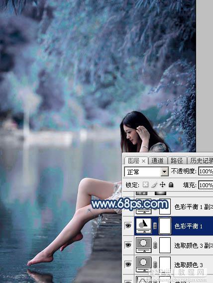 Photoshop为江景美女图片打造唯美梦幻的蓝紫色21