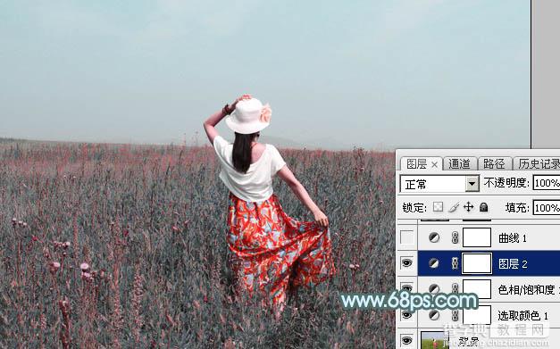 Photoshop为花丛中的美女图片打造柔美的中性淡青色9