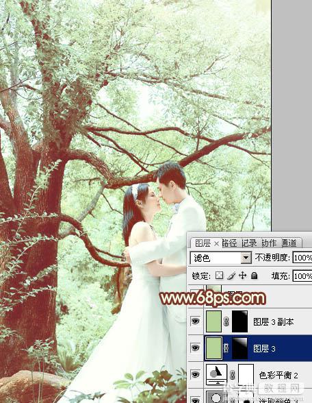 Photoshop将树林婚片调制出柔和的淡绿色31
