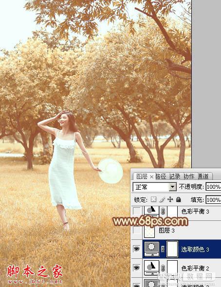 Photoshop将草地树林人物图片打造唯美的秋季淡黄色27