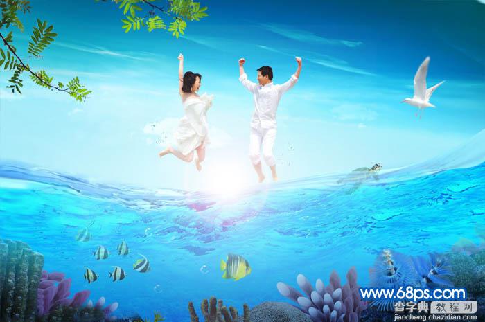 Photoshop打造在海面跳跃的清爽夏季海景婚片29