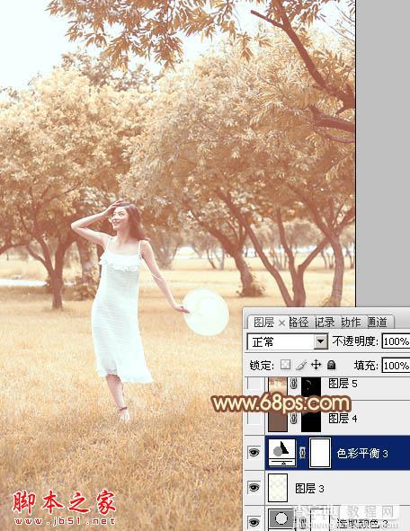 Photoshop将草地树林人物图片打造唯美的秋季淡黄色32