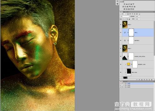 Photoshop为彩妆帅哥图片打造出古铜金属质感皮肤教程27