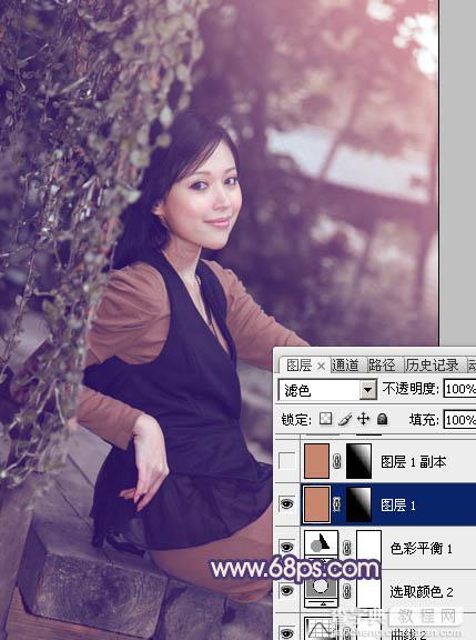 Photoshop为外景美女加上柔和的暗调蓝橙色教程23