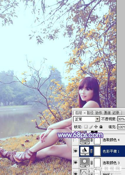 Photoshop为坐在河边的美女加上小清新的秋季橙黄色26