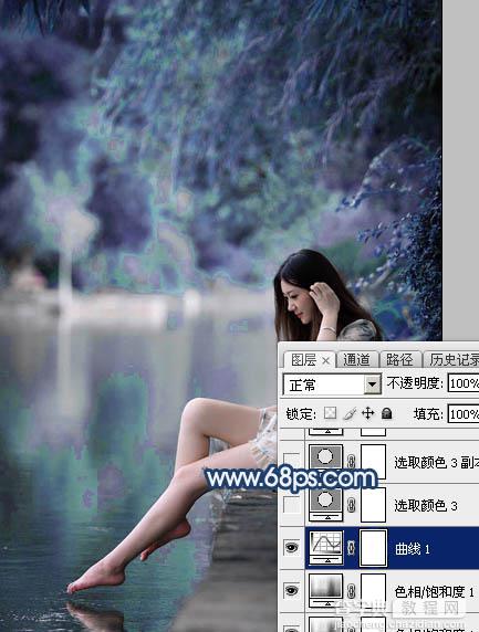 Photoshop为江景美女图片打造唯美梦幻的蓝紫色14