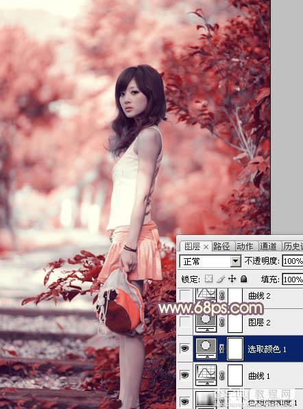 Photoshop将外景人物图片打造出小清新橙红色效果11