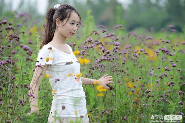 Photoshop为野花中的美女打造出唯美的粉黄色1