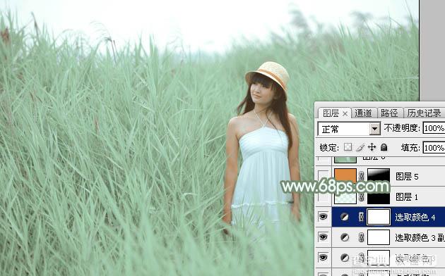 Photoshop为绿草中的美女加上甜美的淡调青绿色31