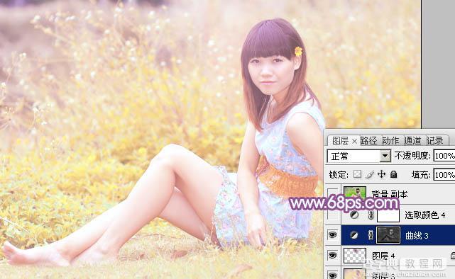 Photoshop将坐在草地上人物图片调制出淡淡的暖紫色31