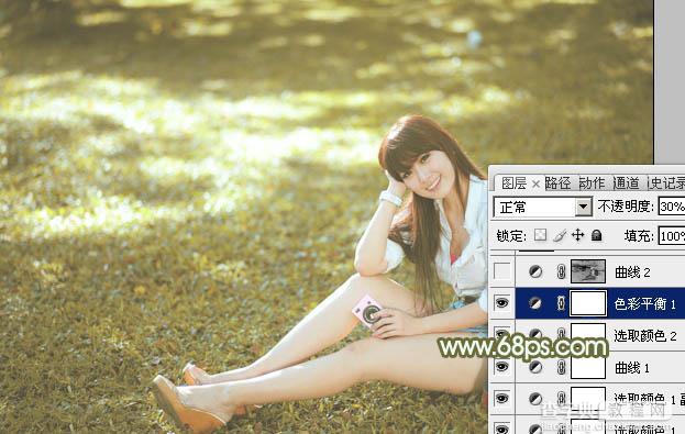 Photoshop为绿草上的美女打造出唯美的青黄色18