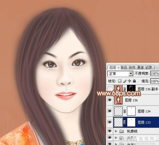 Photoshop将果子美女制作成清纯的古典手绘效果33