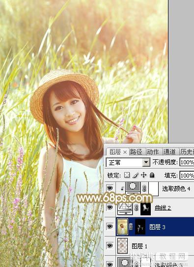 Photoshop为逆光草丛中的美女调出柔和的黄褐阳光色24