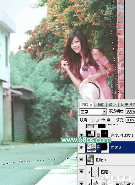 Photoshop为小路边的美女调制出甜美清爽的青红色37