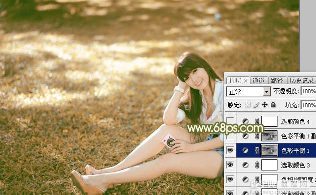 Photoshop为草地上的美女加上甜美的深秋黄褐色30