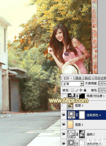 Photoshop为村道上的美女加上绚丽的秋季阳光色35