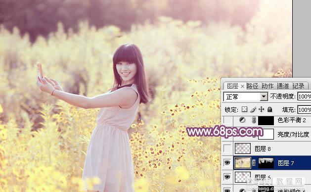Photoshop将偏暗野花中的美女图片调制出纯美的淡黄色36