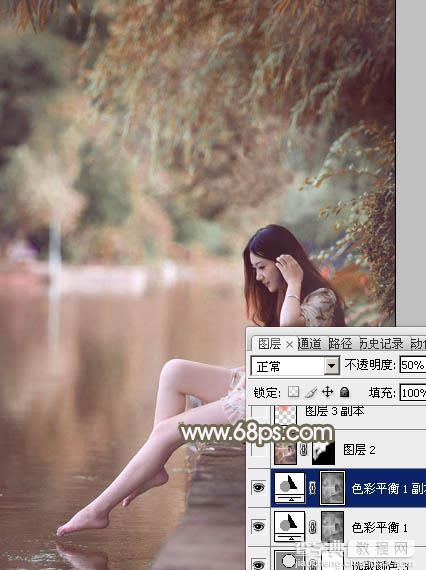 Photoshop将河景美女图片打造甜美的红褐色37