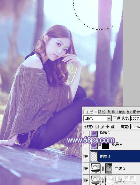 Photoshop将树林中的美女图片增加柔和的冷色(蓝紫色)26