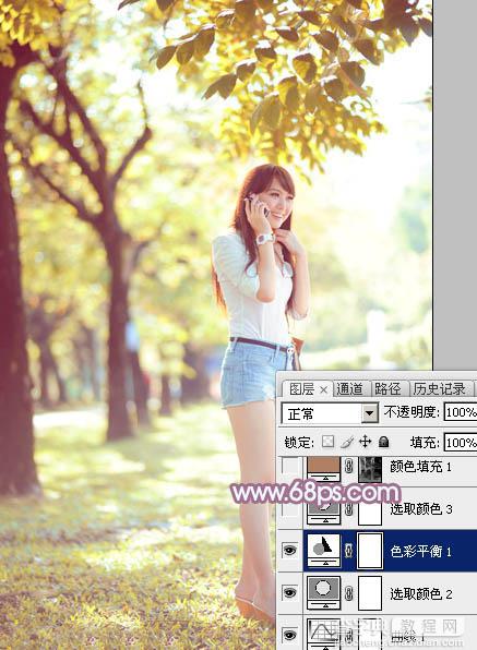 Photoshop为树荫下的美女图片打造淡淡柔美的蓝黄色21