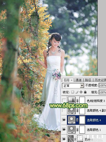 Photoshop调制出甜美的橙绿色树林婚片17