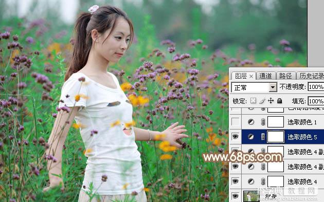 Photoshop为花丛中的美女加上甜美的淡粉色8