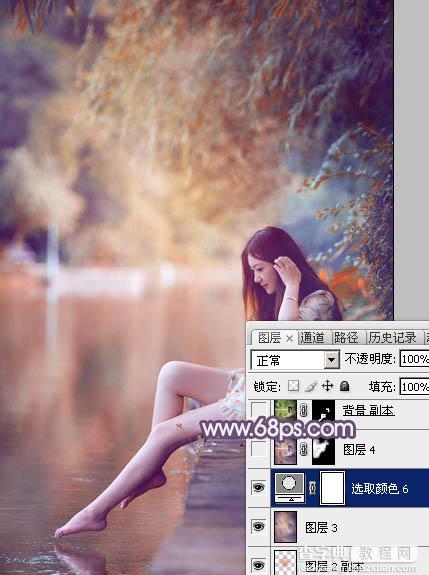 Photoshop将湖景美女图片打造出冷暖对比的冷调蓝紫色46
