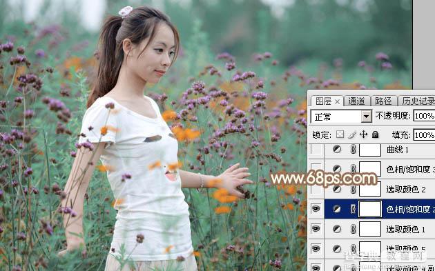 Photoshop为花丛中的美女加上甜美的淡粉色15