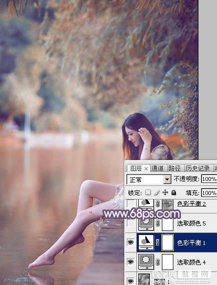 Photoshop将湖景美女图片打造出冷暖对比的冷调蓝紫色29